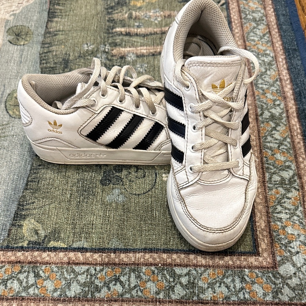 Adidas Kids White and Black Striped Sneakers